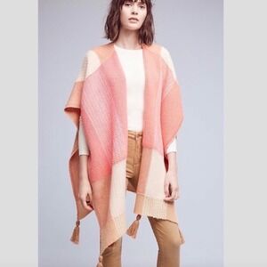 Anthropologie Caroline Kaufman Wool Blend Knit Poncho Blanket Wrap O/S NEW!